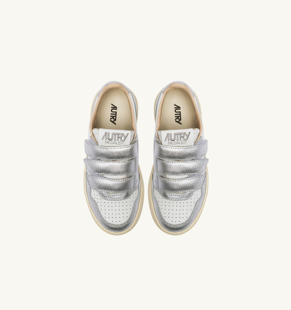 AUTRY Kid MEDALIST KIDSTRIPES LOW BICOLOR SNEAKERS IN WHITE AND SILVER LEATHER