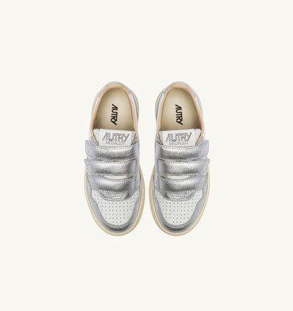 AUTRY Kid MEDALIST KIDSTRIPES LOW BICOLOR SNEAKERS IN WHITE AND SILVER LEATHER