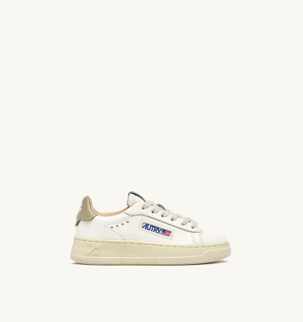 AUTRY Kid SNEAKERS DALLAS KIDS LOW IN MARSHMALLOW AND GRAY GREEN LEATHER