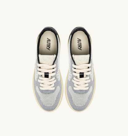 AUTRY Woman MEDALIST EASEKNIT LOW SNEAKERS IN IVORY WHITE BLACK AND SILVER KNIT