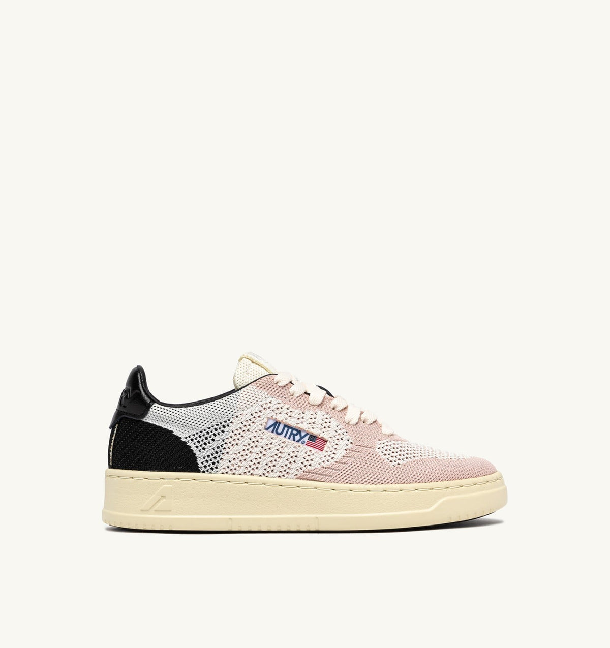 AUTRY Woman MEDALIST EASEKNIT LOW SNEAKERS IN IVORY WHITE BLACK AND POWDER KNIT
