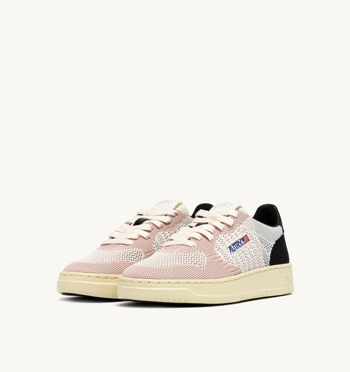 AUTRY Woman MEDALIST EASEKNIT LOW SNEAKERS IN IVORY WHITE BLACK AND POWDER KNIT