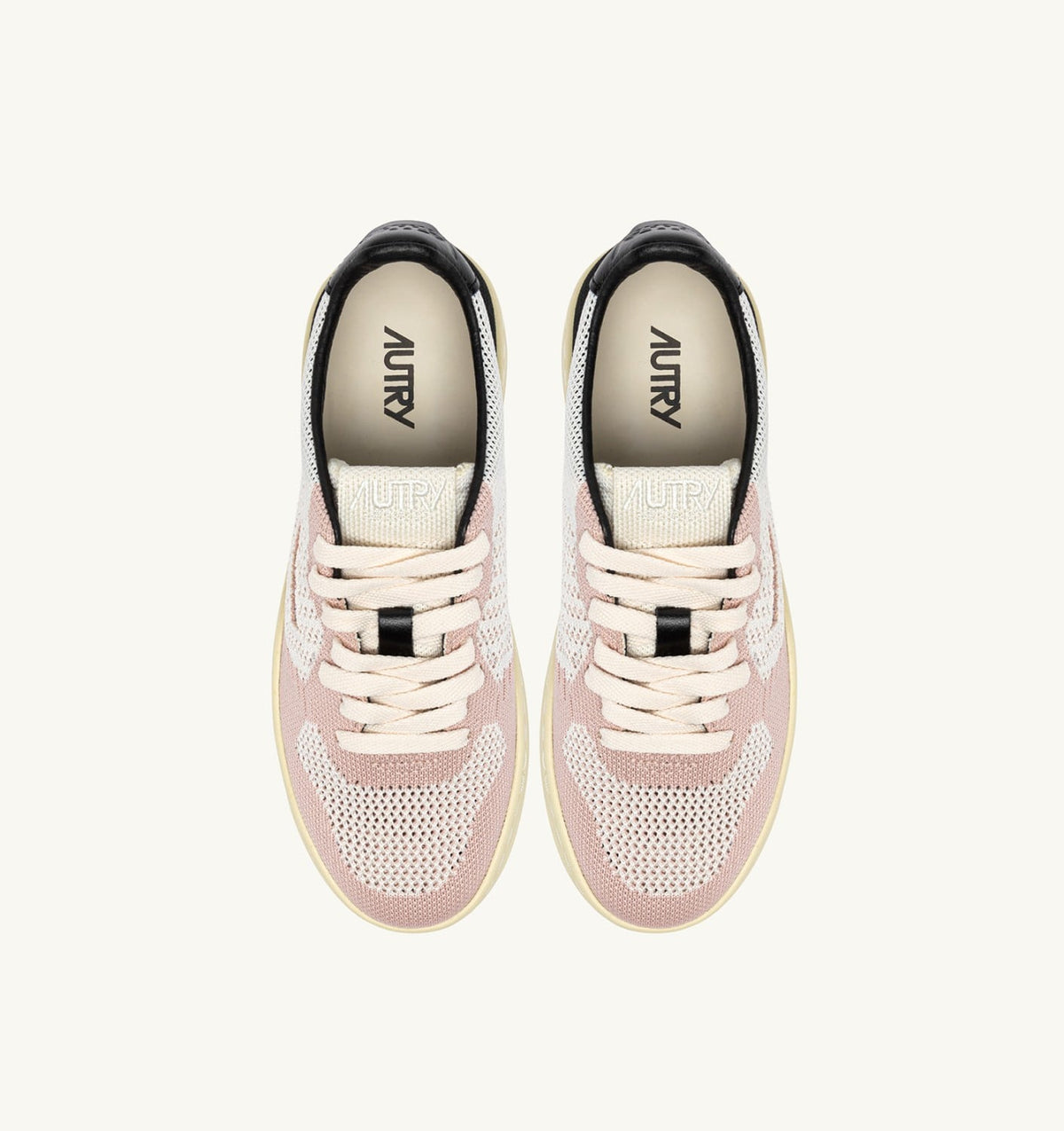 AUTRY Woman MEDALIST EASEKNIT LOW SNEAKERS IN IVORY WHITE BLACK AND POWDER KNIT