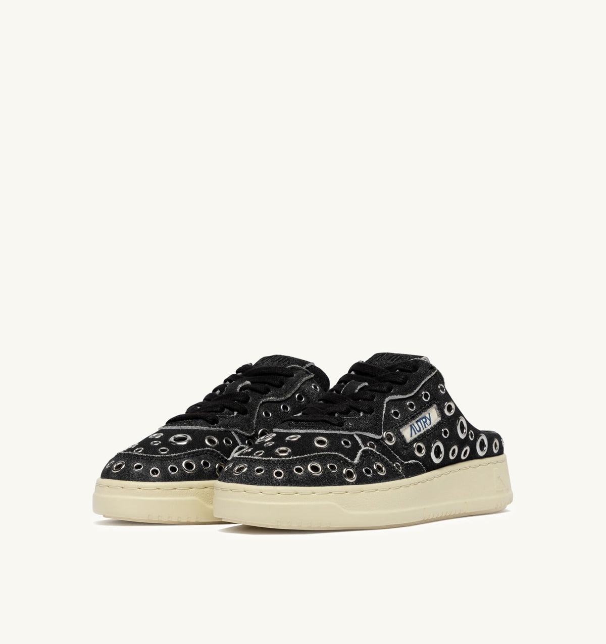 AUTRY Woman MEDALIST MULE SNEAKERS IN BLACK LEATHER WITH STUDDED DETAILS