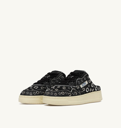 AUTRY Woman MEDALIST MULE SNEAKERS IN BLACK LEATHER WITH STUDDED DETAILS