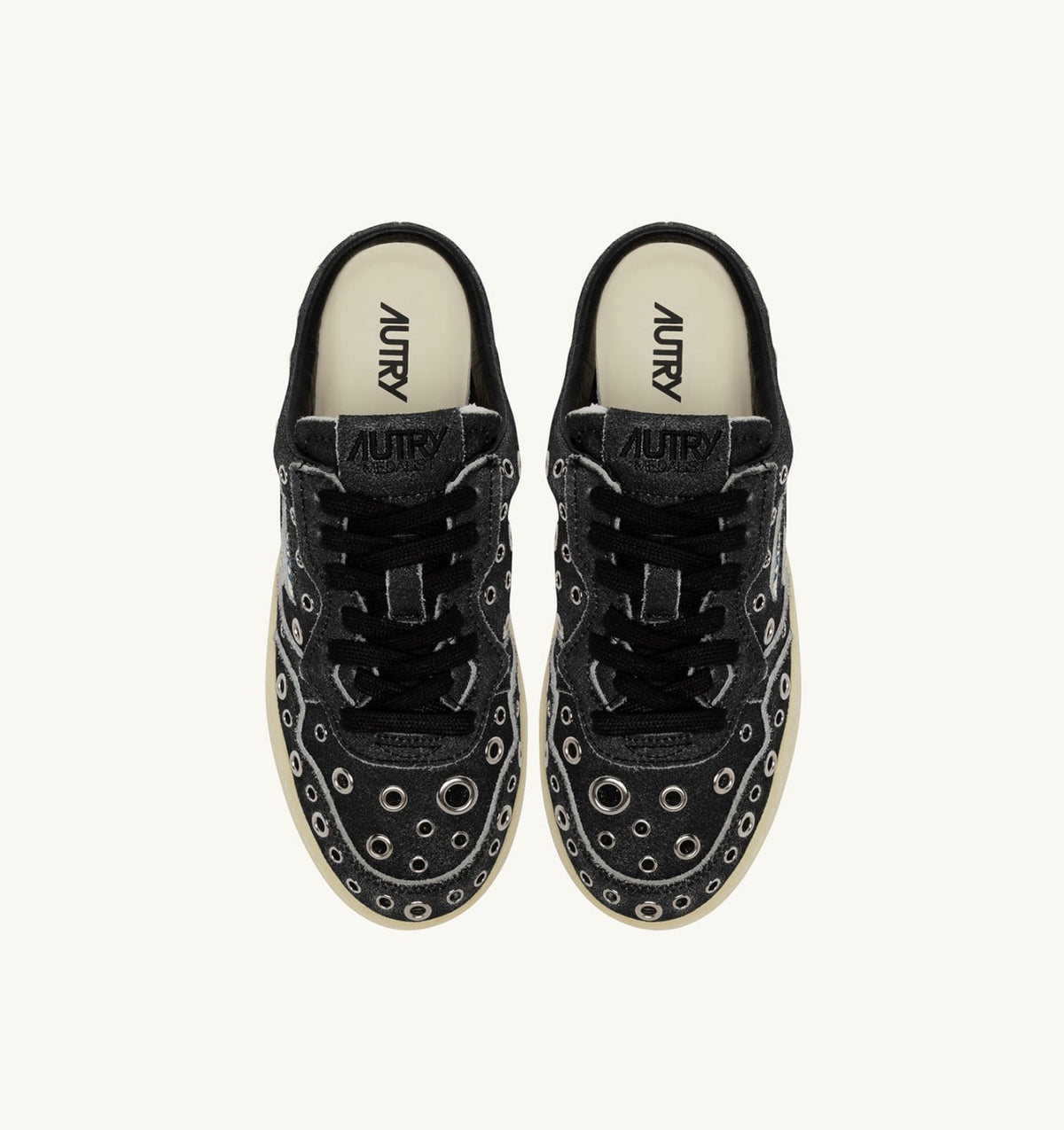 AUTRY Woman MEDALIST MULE SNEAKERS IN BLACK LEATHER WITH STUDDED DETAILS