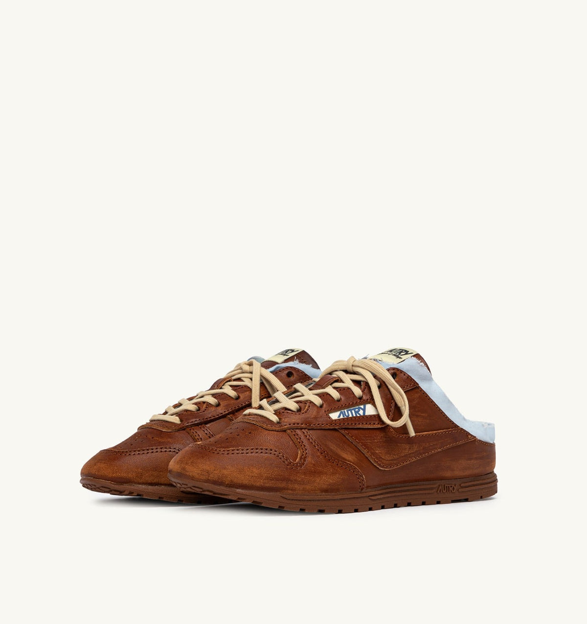 AUTRY Woman WINDSPIN MULE SNEAKERS IN SHIRT BUFF AND AZURE LEATHER
