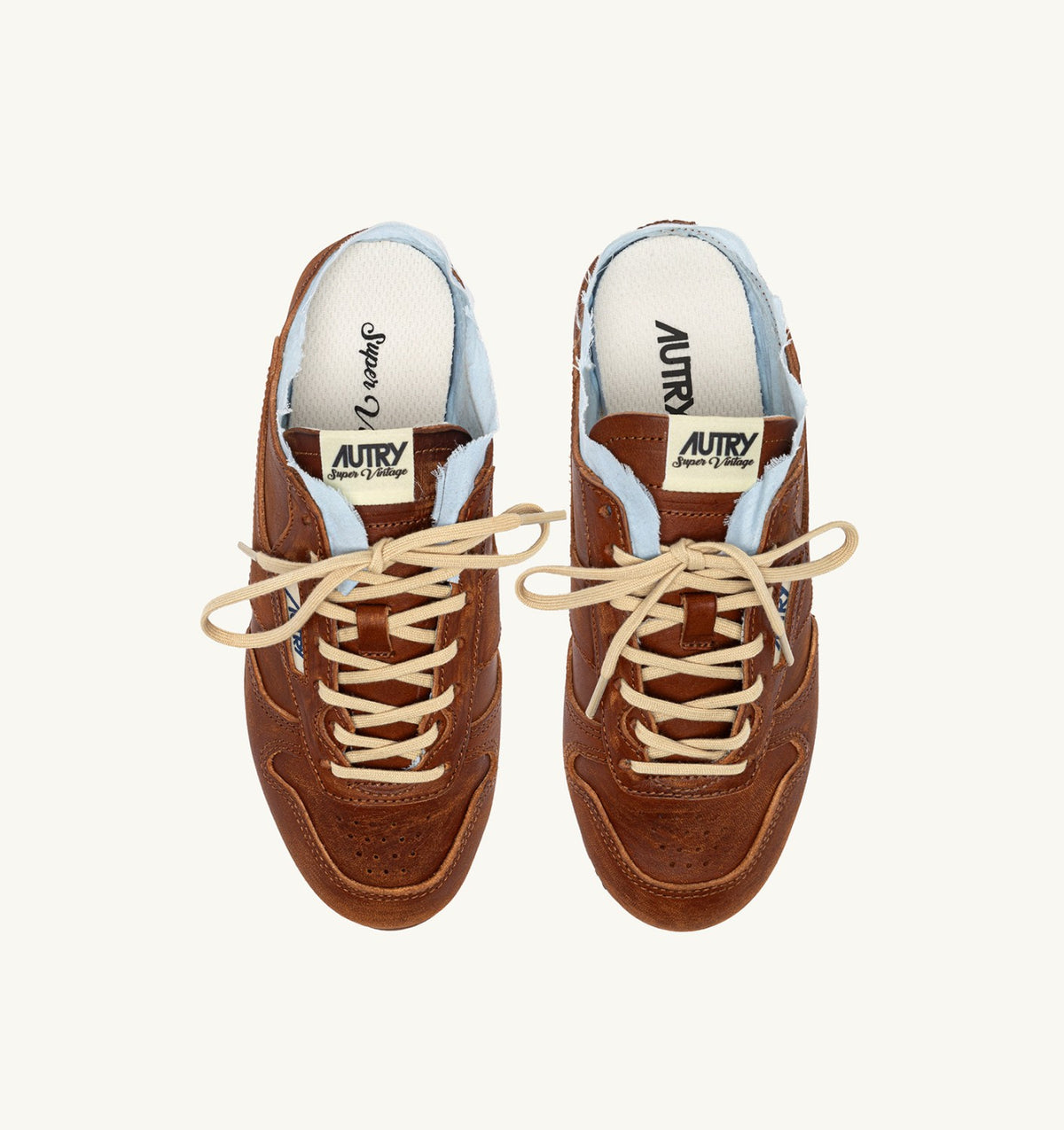 AUTRY Woman WINDSPIN MULE SNEAKERS IN SHIRT BUFF AND AZURE LEATHER