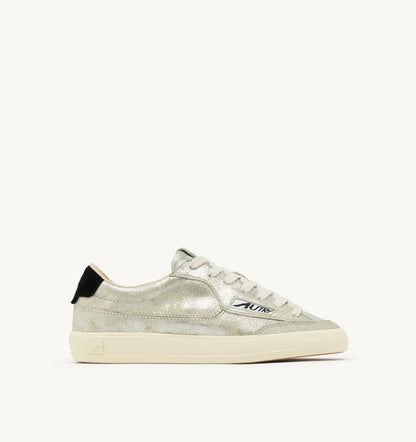 AUTRY Woman WINDSCAPE LOW SNEAKERS IN SILVER AND BLACK LAMINATED SUEDE