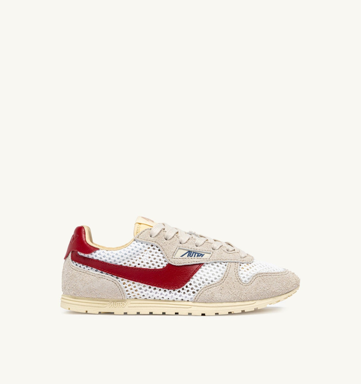 AUTRY Woman WINDSPIN SNEAKERS IN WHITE SAND AND RED MESH AND LEATHER