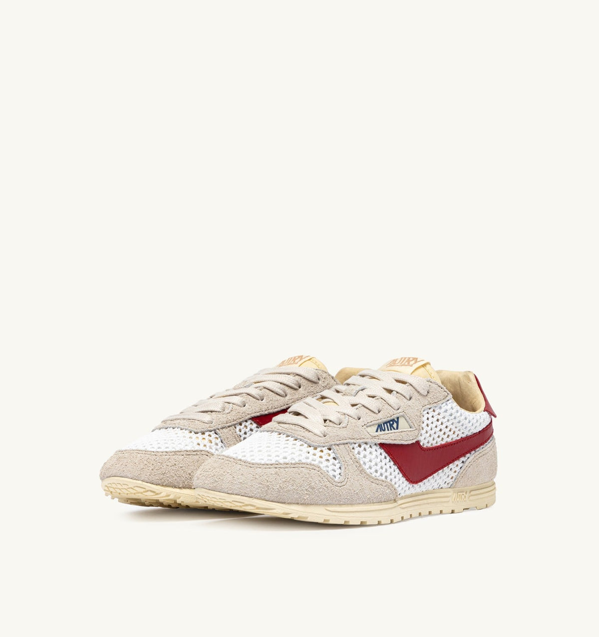 AUTRY Woman WINDSPIN SNEAKERS IN WHITE SAND AND RED MESH AND LEATHER