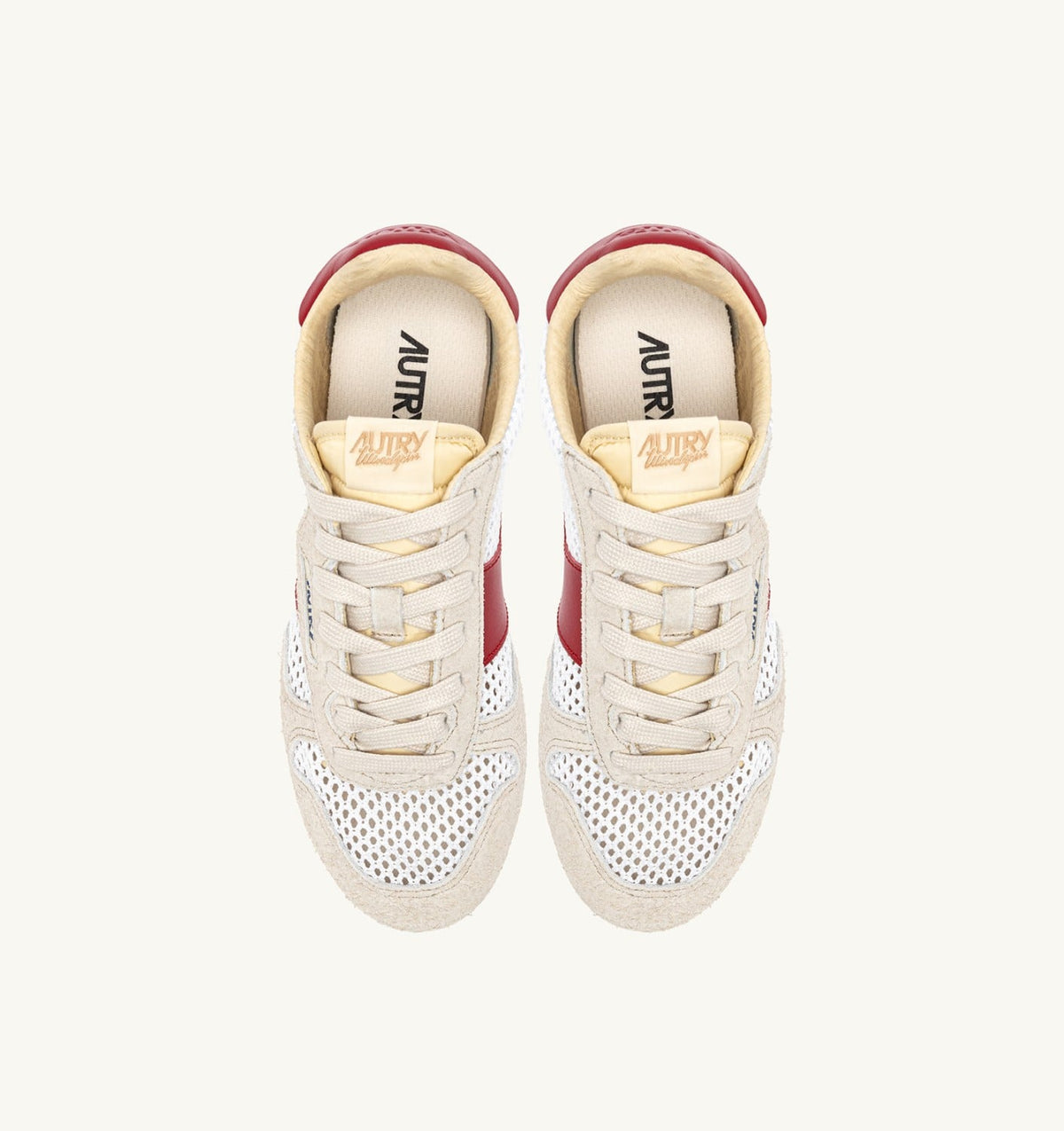 AUTRY Woman WINDSPIN SNEAKERS IN WHITE SAND AND RED MESH AND LEATHER
