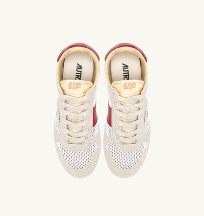 AUTRY Woman WINDSPIN SNEAKERS IN WHITE SAND AND RED MESH AND LEATHER