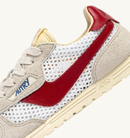 AUTRY Woman WINDSPIN SNEAKERS IN WHITE SAND AND RED MESH AND LEATHER