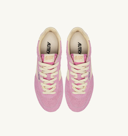 AUTRY Woman WINDSPIN SNEAKERS IN ROSE POMPADUR AND RUTABAGA SUEDE AND LEATHER