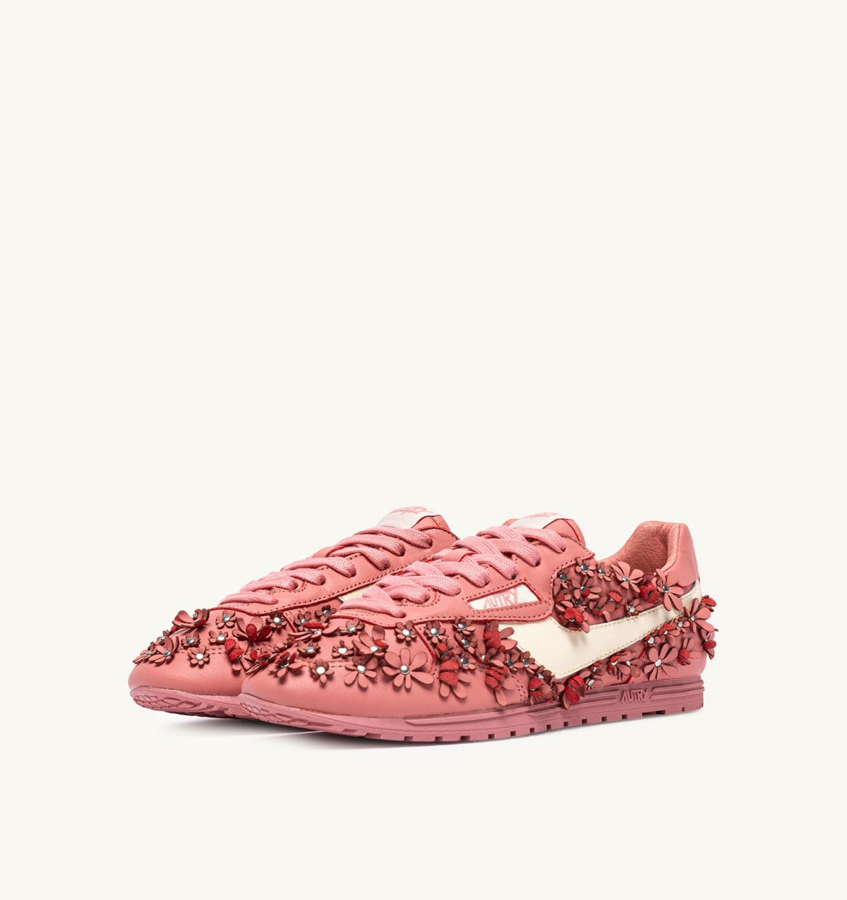 AUTRY Woman WINDSPIN FLOWERS SNEAKERS IN LOBSTER BISQUE LEATHER