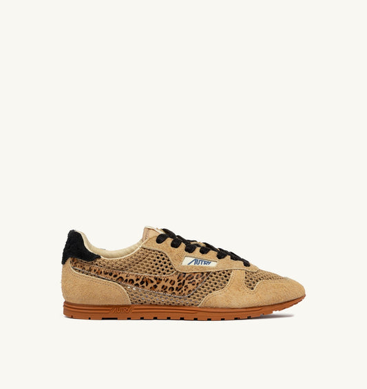 AUTRY Woman WINDSPIN SNEAKERS IN TRENCH LEOPARD AND BLACK MESH AND SUEDE