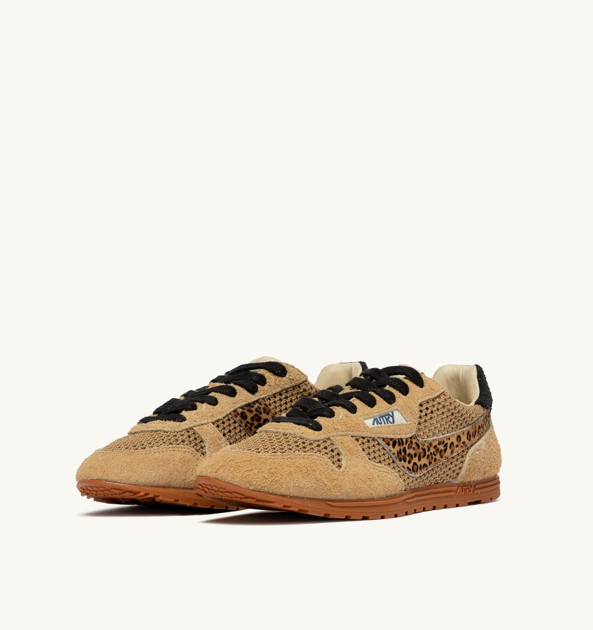 AUTRY Woman WINDSPIN SNEAKERS IN TRENCH LEOPARD AND BLACK MESH AND SUEDE