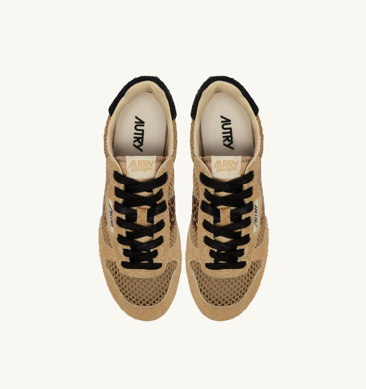 AUTRY Woman WINDSPIN SNEAKERS IN TRENCH LEOPARD AND BLACK MESH AND SUEDE