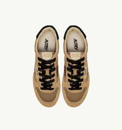 AUTRY Woman WINDSPIN SNEAKERS IN TRENCH LEOPARD AND BLACK MESH AND SUEDE