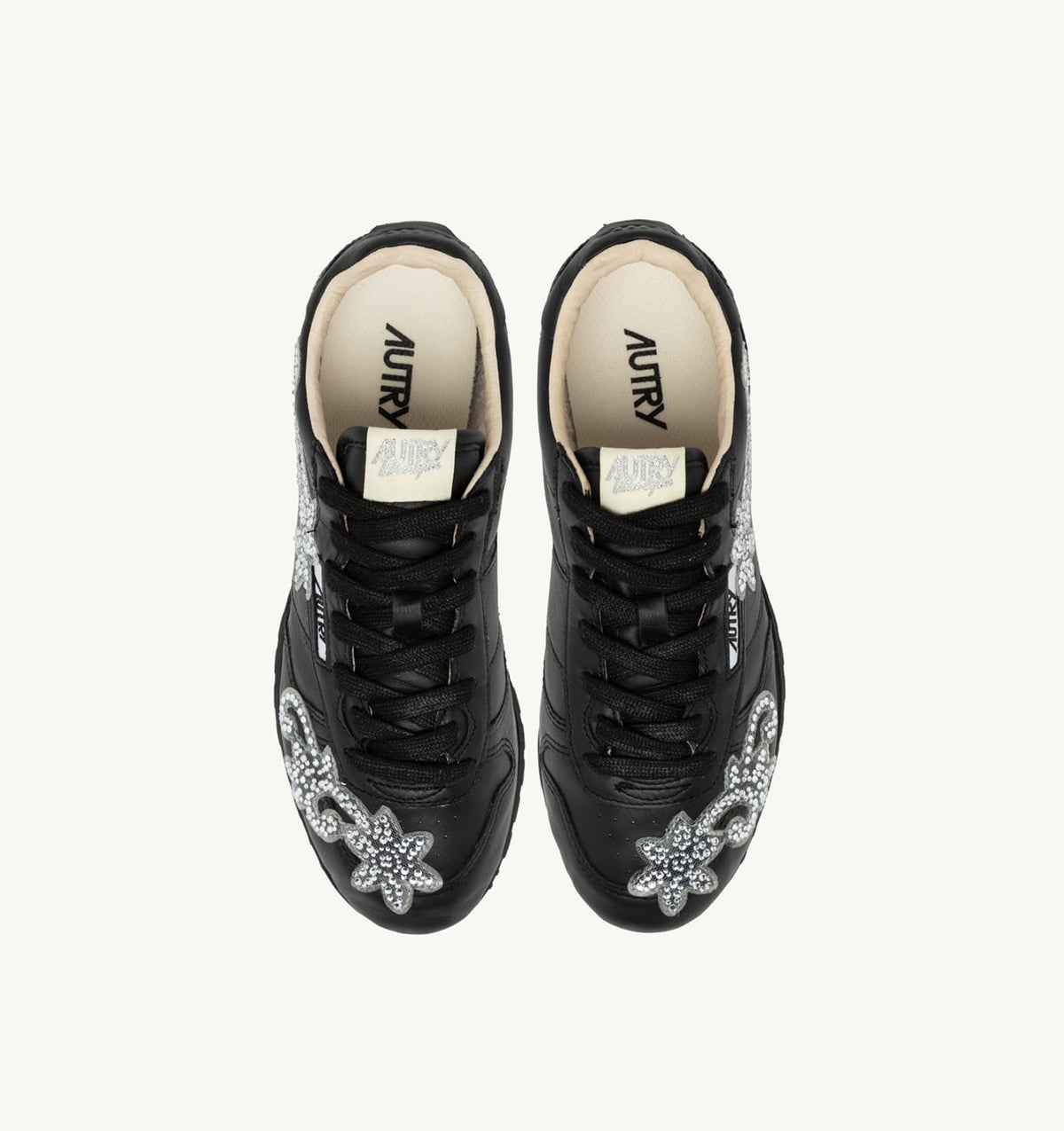 AUTRY Woman WINDSPIN SNEAKERS IN BLACK LEATHER WITH DECORATIONS