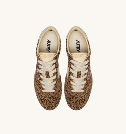 AUTRY Woman WINDSPIN SNEAKERS IN LEOPARD AND PLATINUM SUEDE AND LEATHER