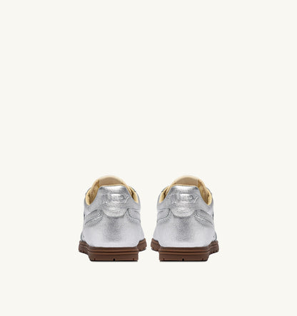 AUTRY Woman WINDSPIN SNEAKERS IN SILVER TONE LAMINATED LEATHER