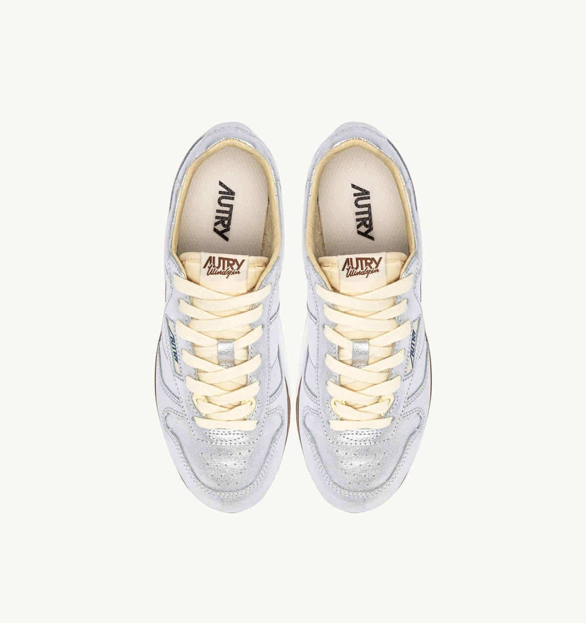 AUTRY Woman WINDSPIN SNEAKERS IN SILVER TONE LAMINATED LEATHER