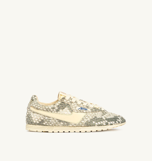 AUTRY Woman WINDSPIN SNEAKERS IN LEATHER WITH SNAKE DIAMOND PRINT COLOR ROCK AND RUTABAGA