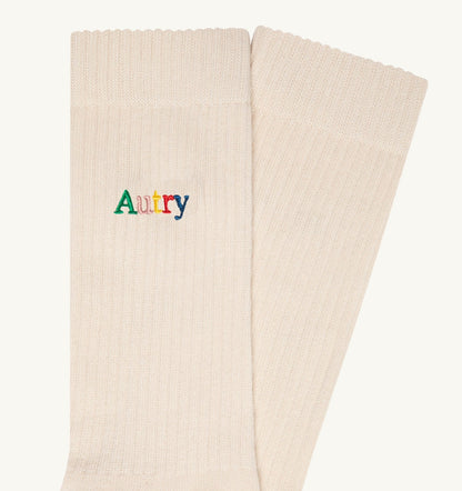 AUTRY Woman|Man RIBBED SOCKS WITH MULTICOLOR EMBROIDERED LOGO UNISEX