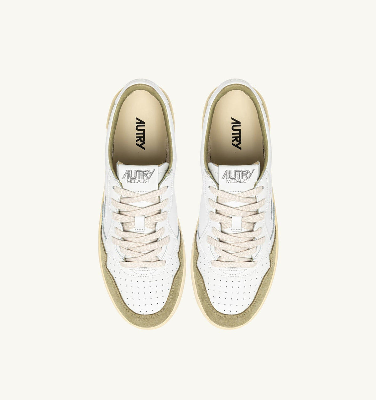 AUTRY Man MEDALIST LOW SNEAKERS IN WHITE LEATHER AND GRAY GREEN SUEDE