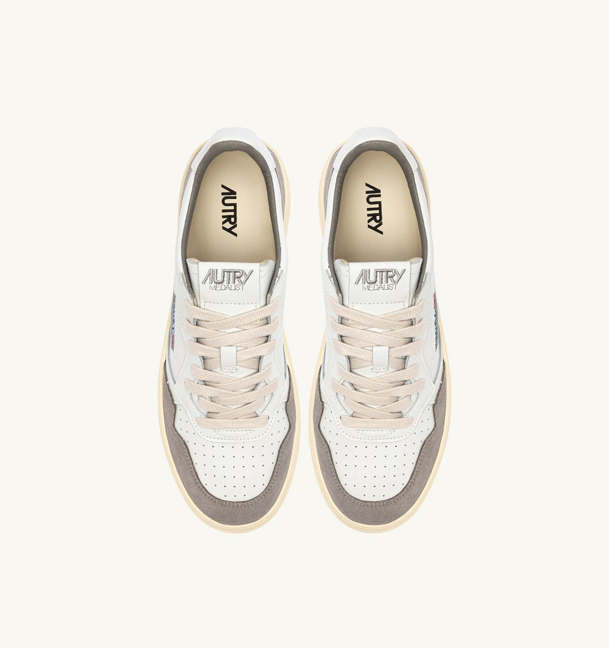AUTRY Man MEDALIST LOW SNEAKERS IN WHITE LEATHER AND CEMENT SUEDE