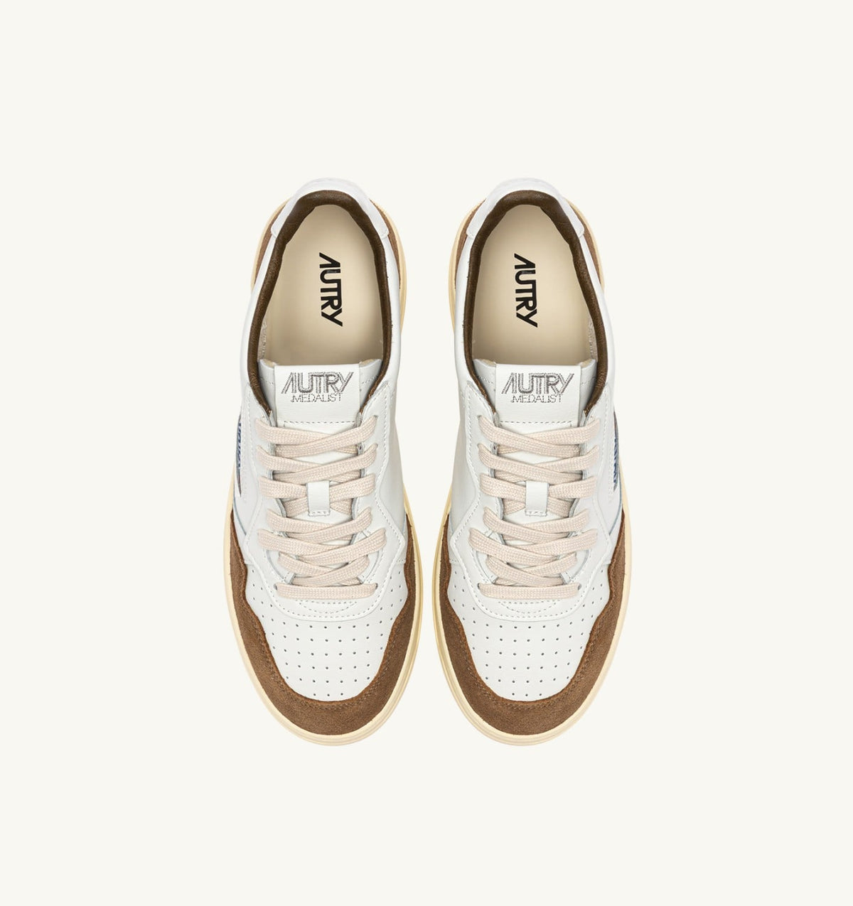 AUTRY Man MEDALIST LOW SNEAKERS IN WHITE LEATHER AND TOBACCO SUEDE