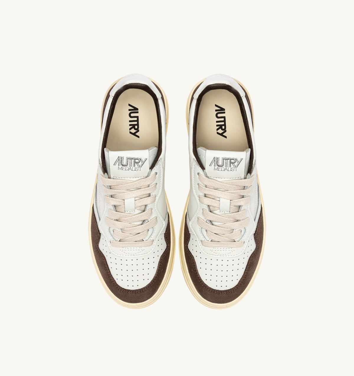 AUTRY Man MEDALIST LOW SNEAKERS IN WHITE LEATHER AND MAHOGANY SUEDE