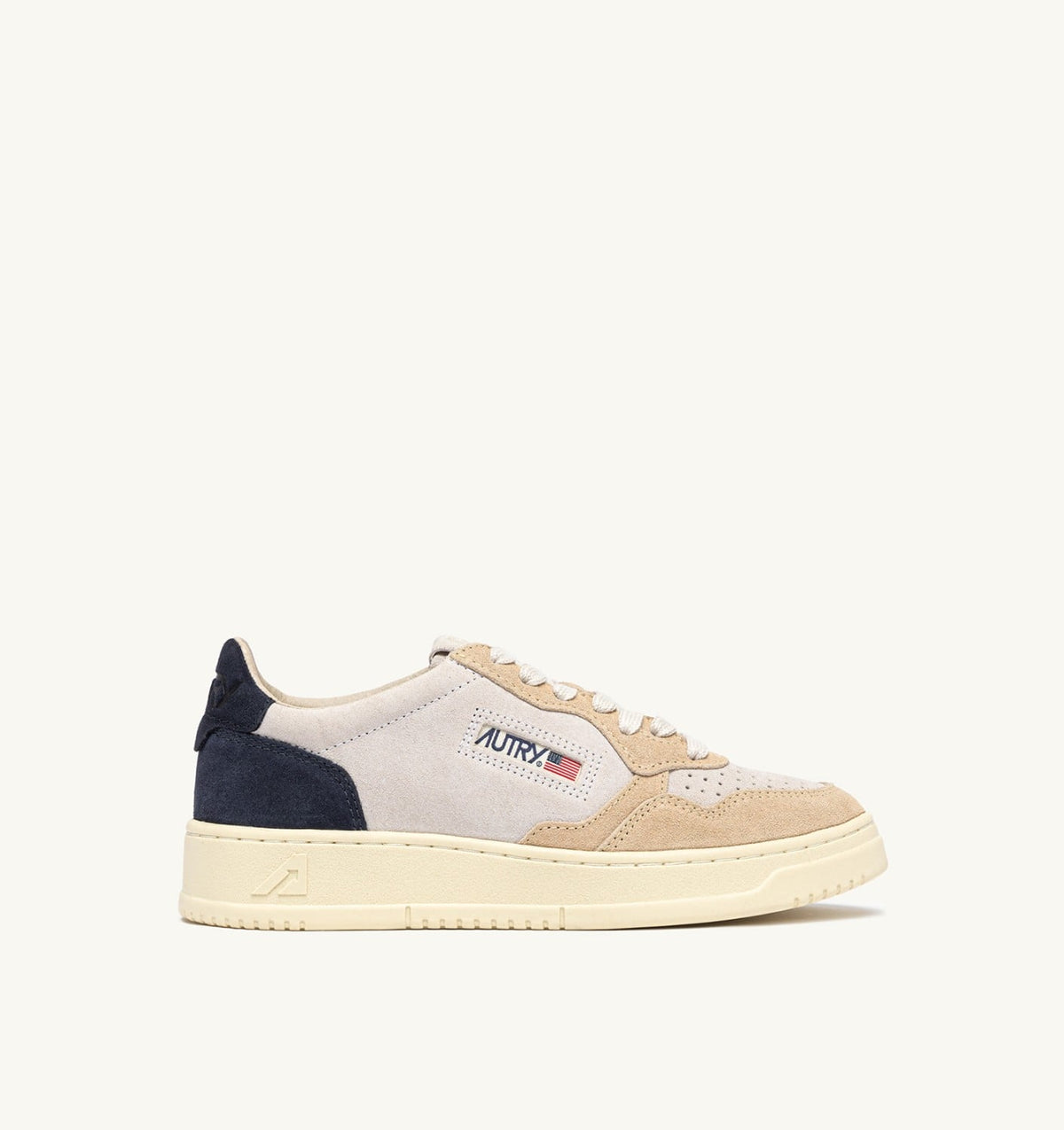 AUTRY Man MEDALIST LOW TRICOLOR SNEAKERS IN SUEDE COLOR WHITE SAND AND BLUE SPACE
