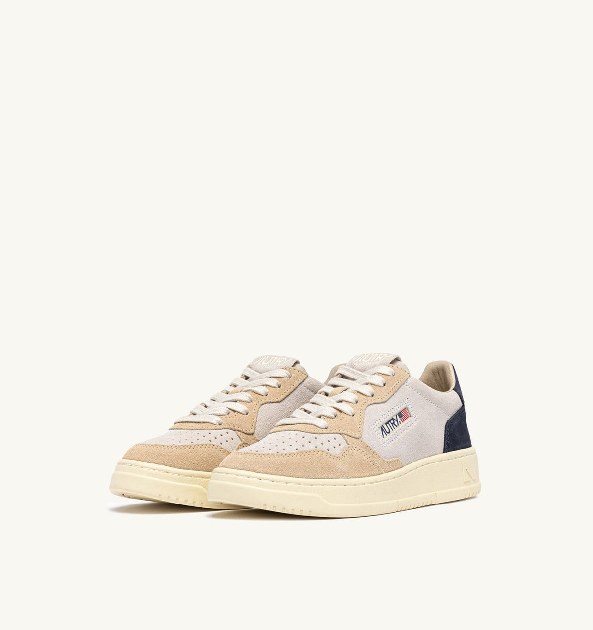 AUTRY Man MEDALIST LOW TRICOLOR SNEAKERS IN SUEDE COLOR WHITE SAND AND BLUE SPACE
