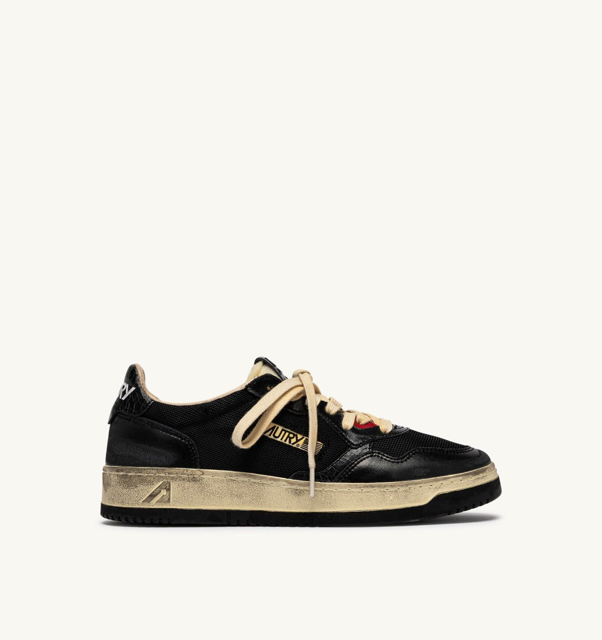 AUTRY Man MEDALIST LOW SUPER VINTAGE SNEAKERS IN BLACK LEATHER AND DRAGON MESH