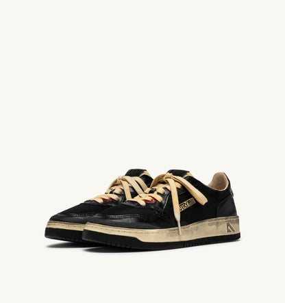 AUTRY Man MEDALIST LOW SUPER VINTAGE SNEAKERS IN BLACK LEATHER AND DRAGON MESH