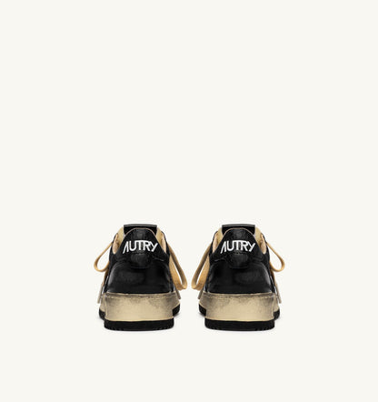 AUTRY Man MEDALIST LOW SUPER VINTAGE SNEAKERS IN BLACK LEATHER AND DRAGON MESH