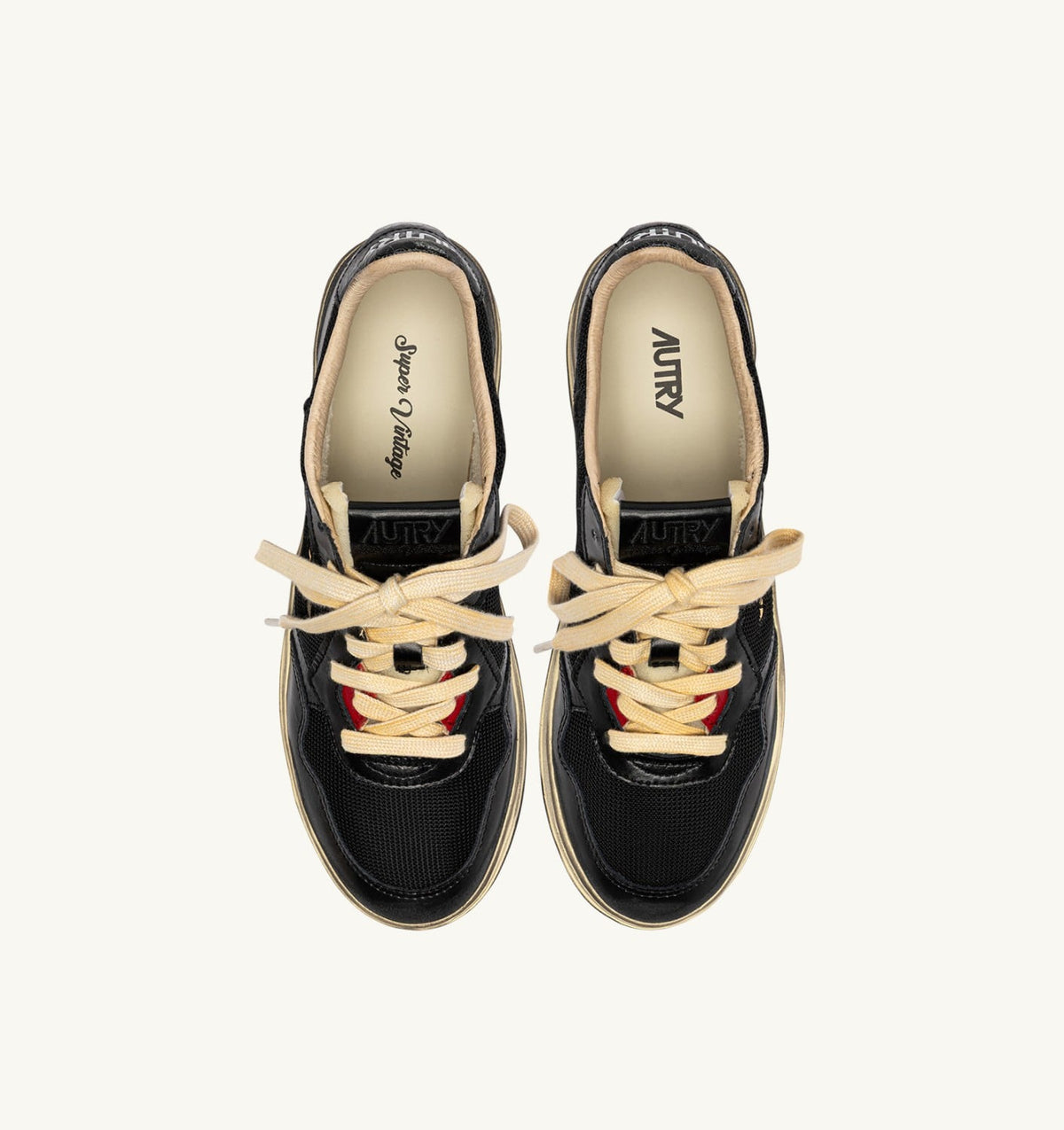 AUTRY Man MEDALIST LOW SUPER VINTAGE SNEAKERS IN BLACK LEATHER AND DRAGON MESH