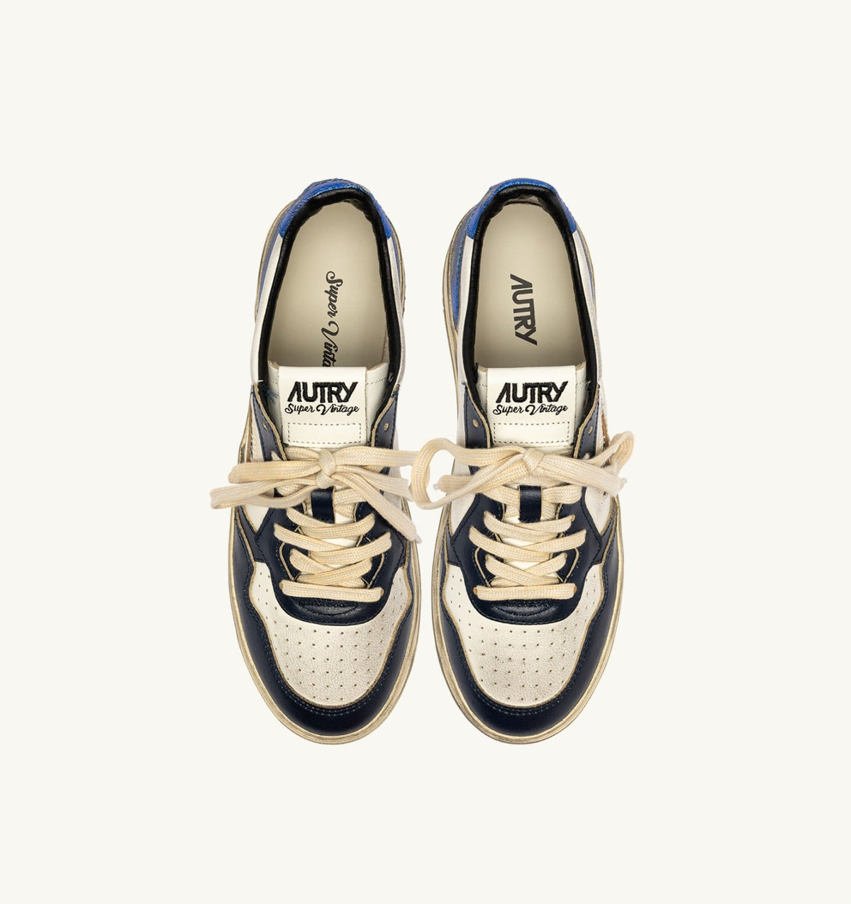 AUTRY Man MEDALIST LOW SUPER VINTAGE SNEAKERS IN WHITE, SPACE BLUE AND BLUE LEATHER