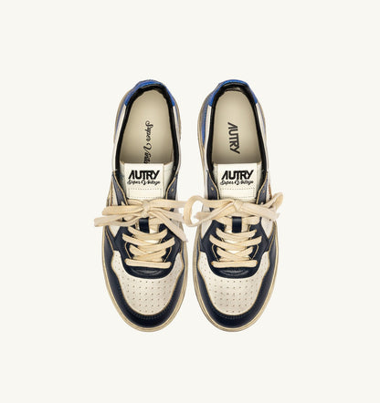 AUTRY Man MEDALIST LOW SUPER VINTAGE SNEAKERS IN WHITE, SPACE BLUE AND BLUE LEATHER