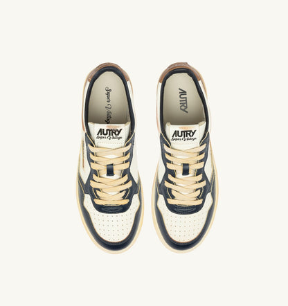 AUTRY Man MEDALIST LOW SUPER VINTAGE SNEAKERS IN WHITE COPPER AND SPACE LEATHER