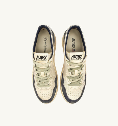 AUTRY Man MEDALIST LOW SUPER VINTAGE SNEAKERS IN SPACE BLUE AND SILVER LEATHER SUEDE