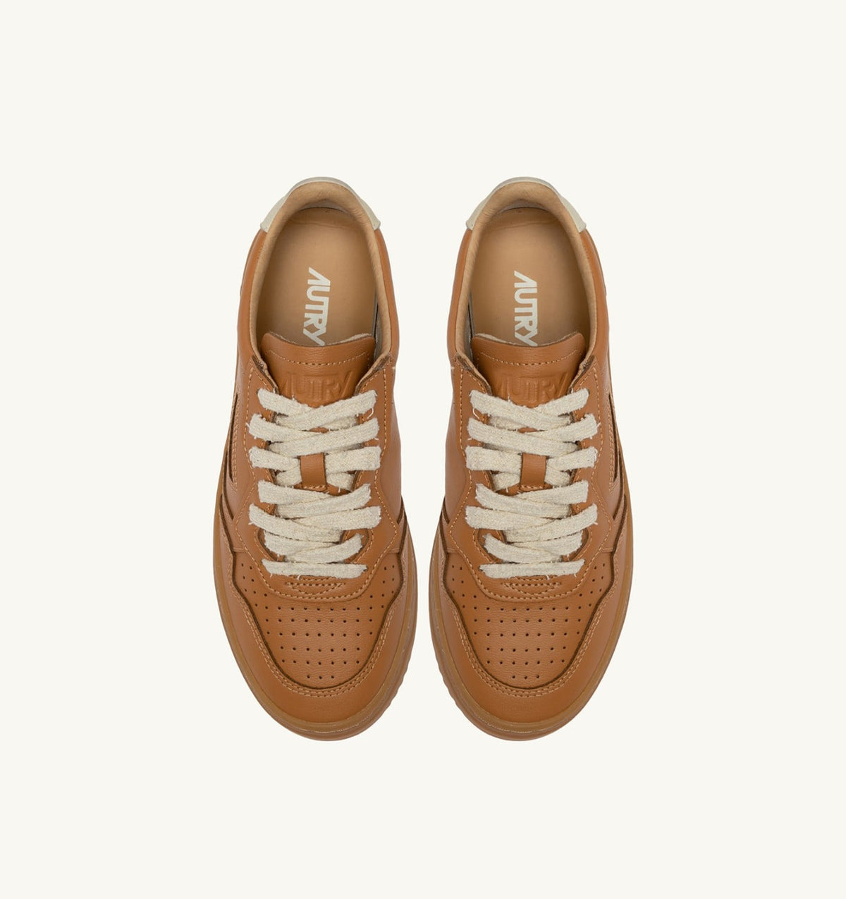AUTRY Man MEDALIST LOW SNEAKERS IN COGNAC AND MARSHMALLOW LEATHER