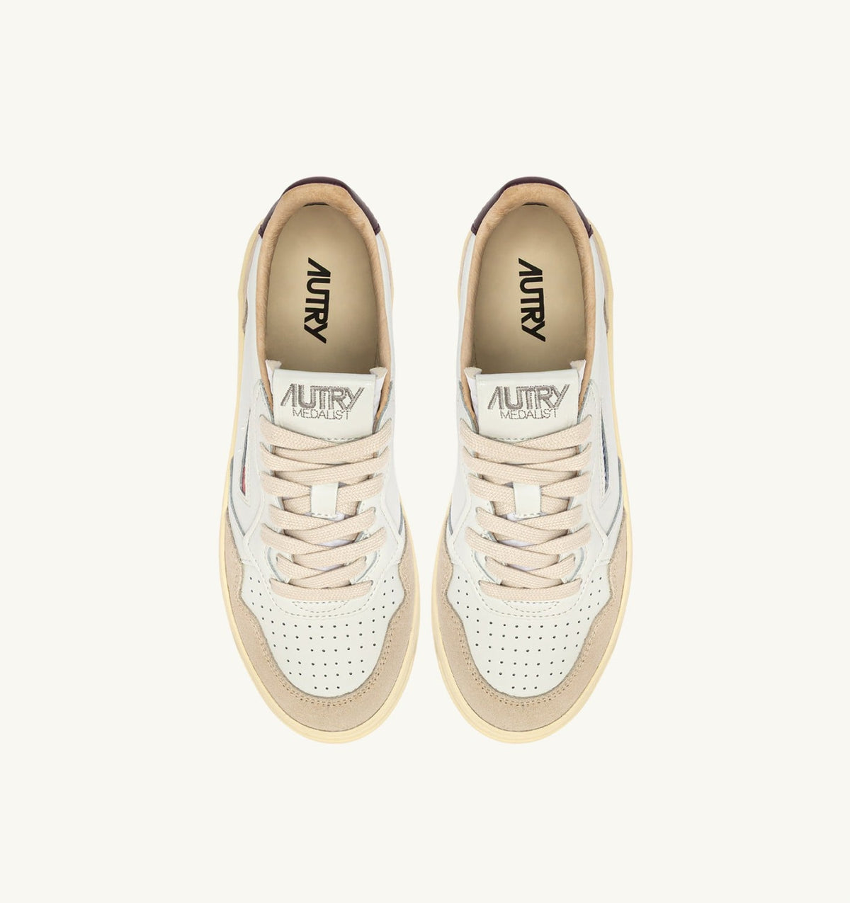AUTRY Man MEDALIST LOW SNEAKERS IN WHITE LEATHER AND FIG SUEDE