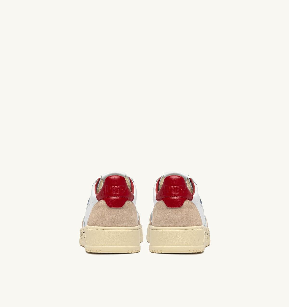AUTRY Man MEDALIST LOW SNEAKERS IN WHITE AND RED SUEDE AND LEATHER WITH LETTERING