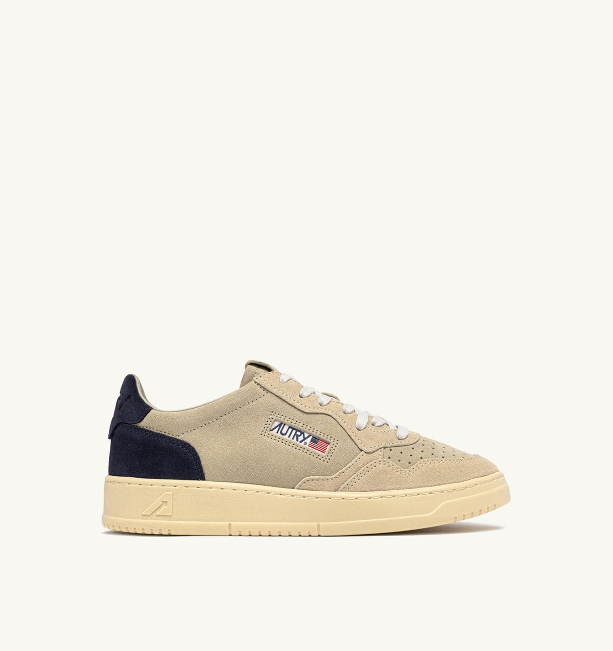 AUTRY Man MEDALIST LOW TRICOLOR SNEAKERS IN SUEDE COLOR ECRU PAPYRUS AND BLUE SPACE