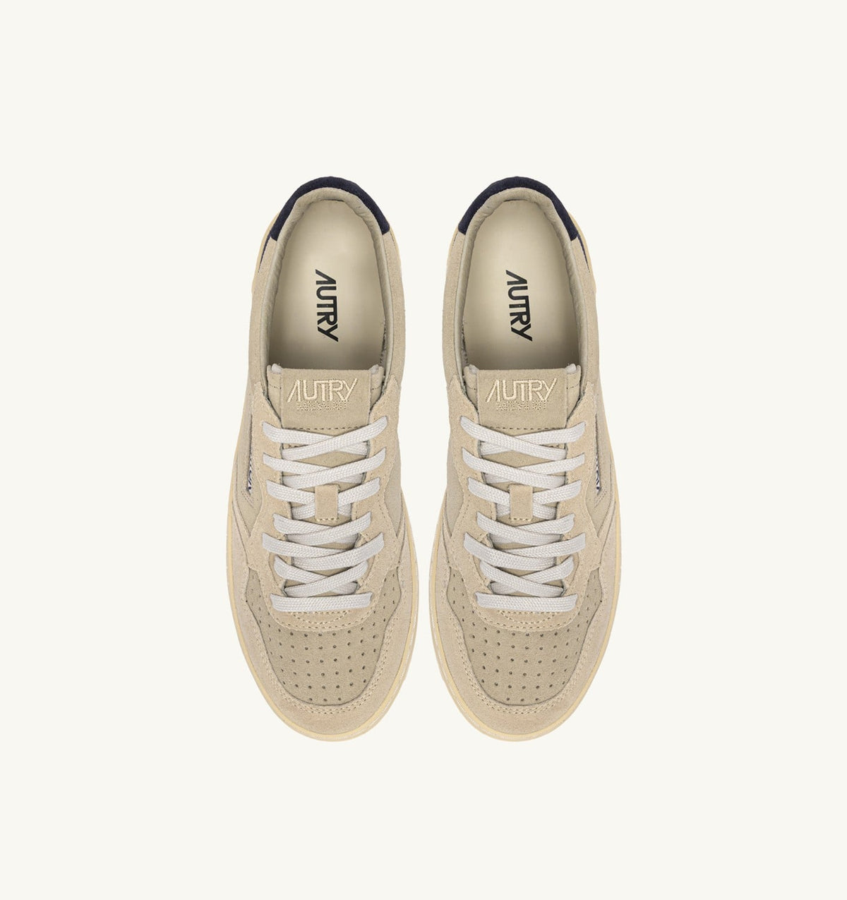 AUTRY Man MEDALIST LOW TRICOLOR SNEAKERS IN SUEDE COLOR ECRU PAPYRUS AND BLUE SPACE