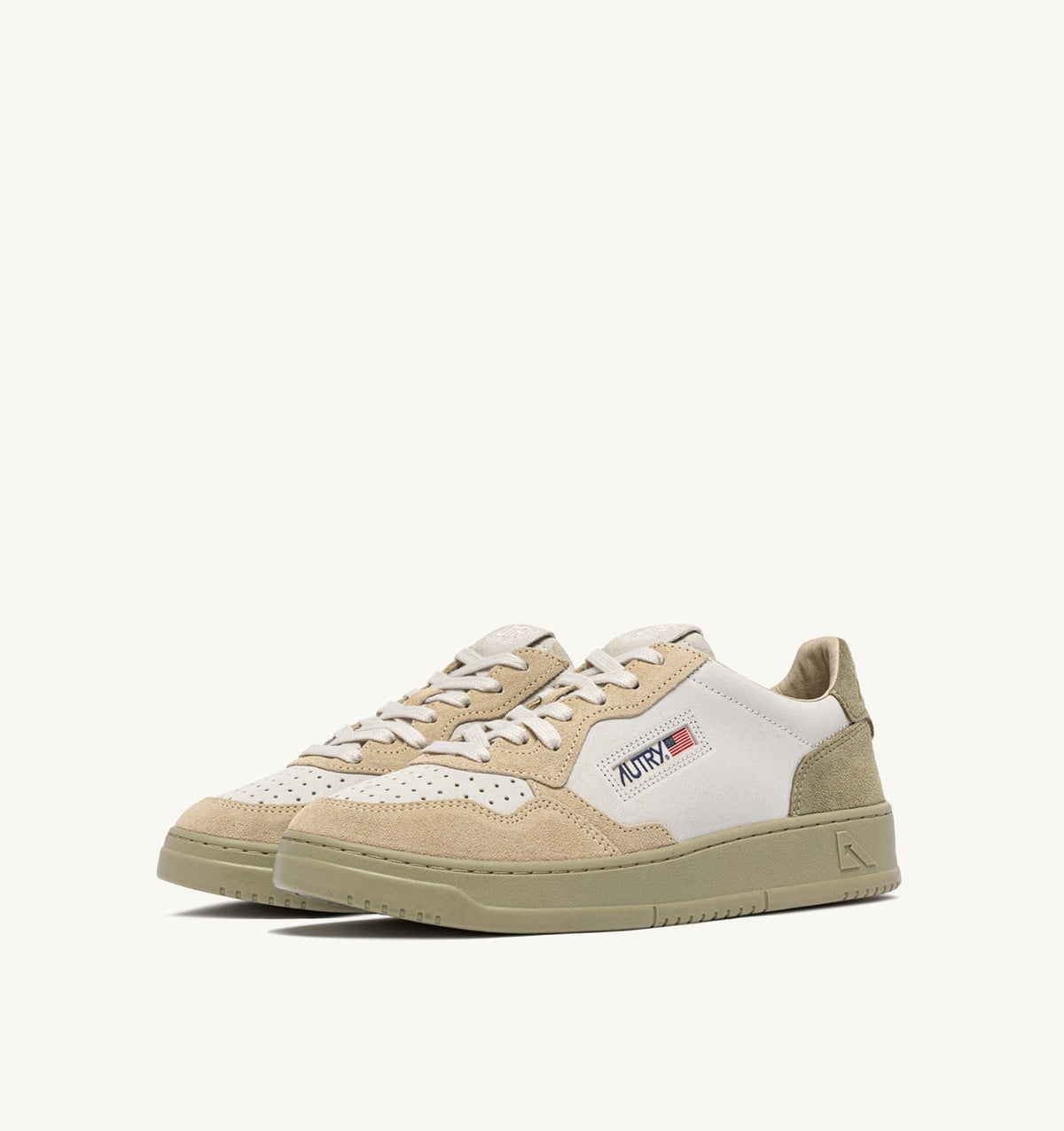 AUTRY Man MEDALIST LOW TRICOLOR SNEAKERS IN SUEDE COLOR WHITE SAND AND GRAY GREEN
